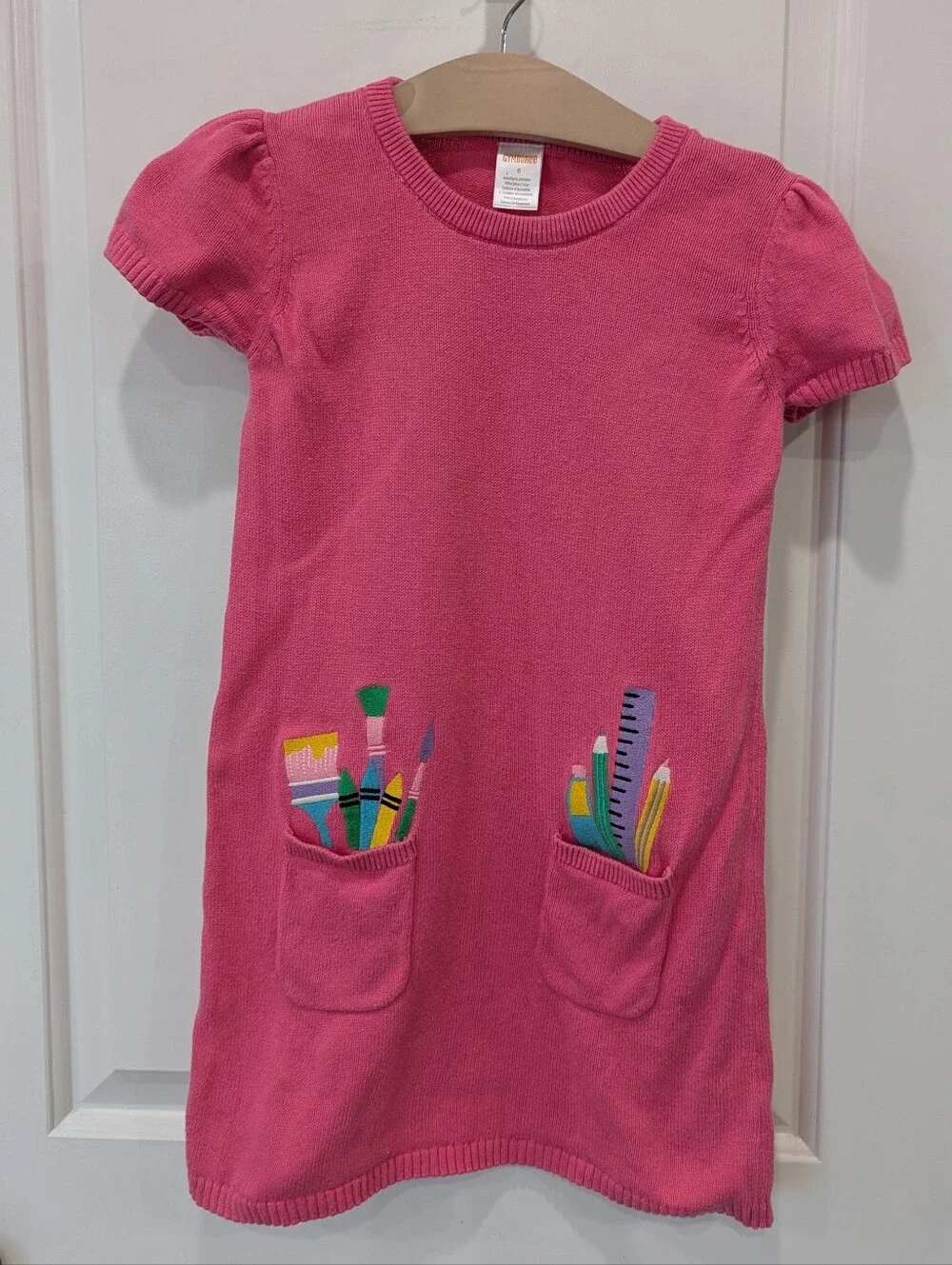 Gymboree Kids Sweater Dress Pink Back To School Embroidered Girls Size Small 6